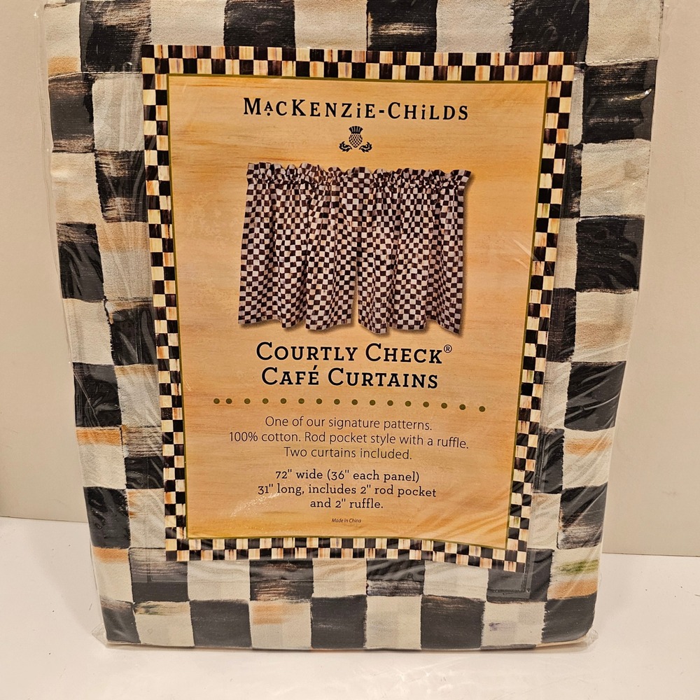 MacKenzie-Childs Courtly Check Cafe Curtains 72x31 Cotton Rod Pocket Set